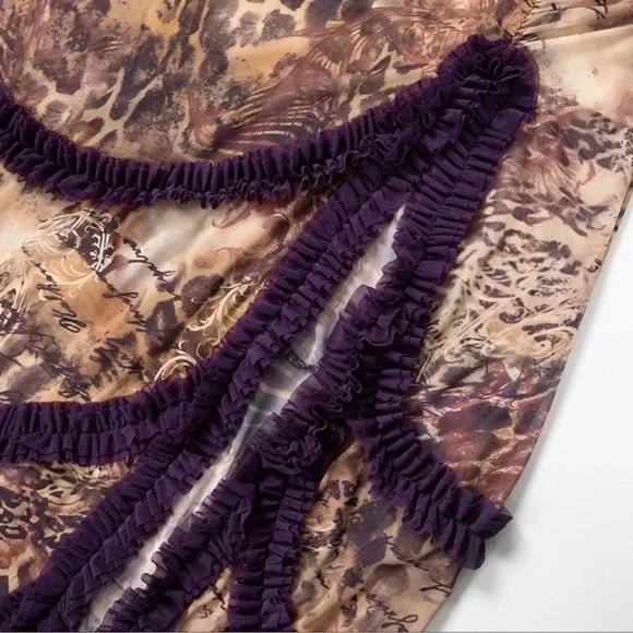 NEW to CASA B💫|Seraphina Sheer Cut-Out Frill Leopard Script Print Maxi dress - Picture 13 of 16